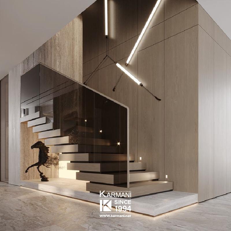 طراحی معماری خاص یک ویلای مدرن با سقف های بلند و پنجره های سرتاسری با چشم انداز کوهستان