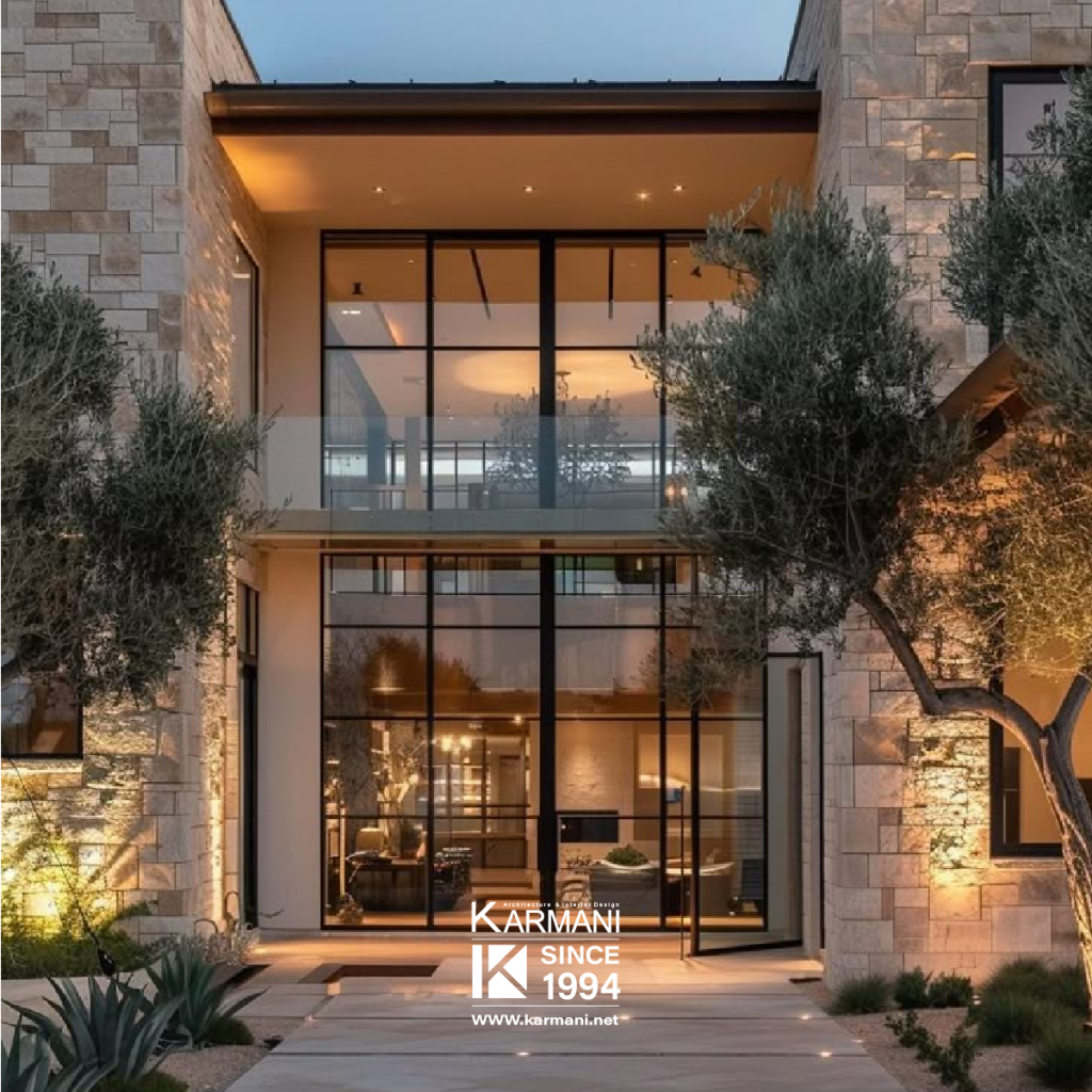 چرا سبک مدیترانهای همچنان در طراحی ویلاها محبوب است؟ | گروه معماری کارمانی 5. شیشههای بزرگ و مقاوم