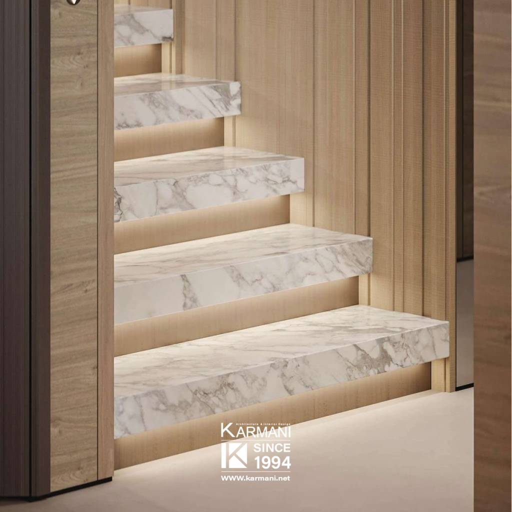 پلهها به عنوان نقطه کانونی دکوراسیون: انتخاب و طراحی پلههای خاص | گروه معماری کارمانی پله سنگی