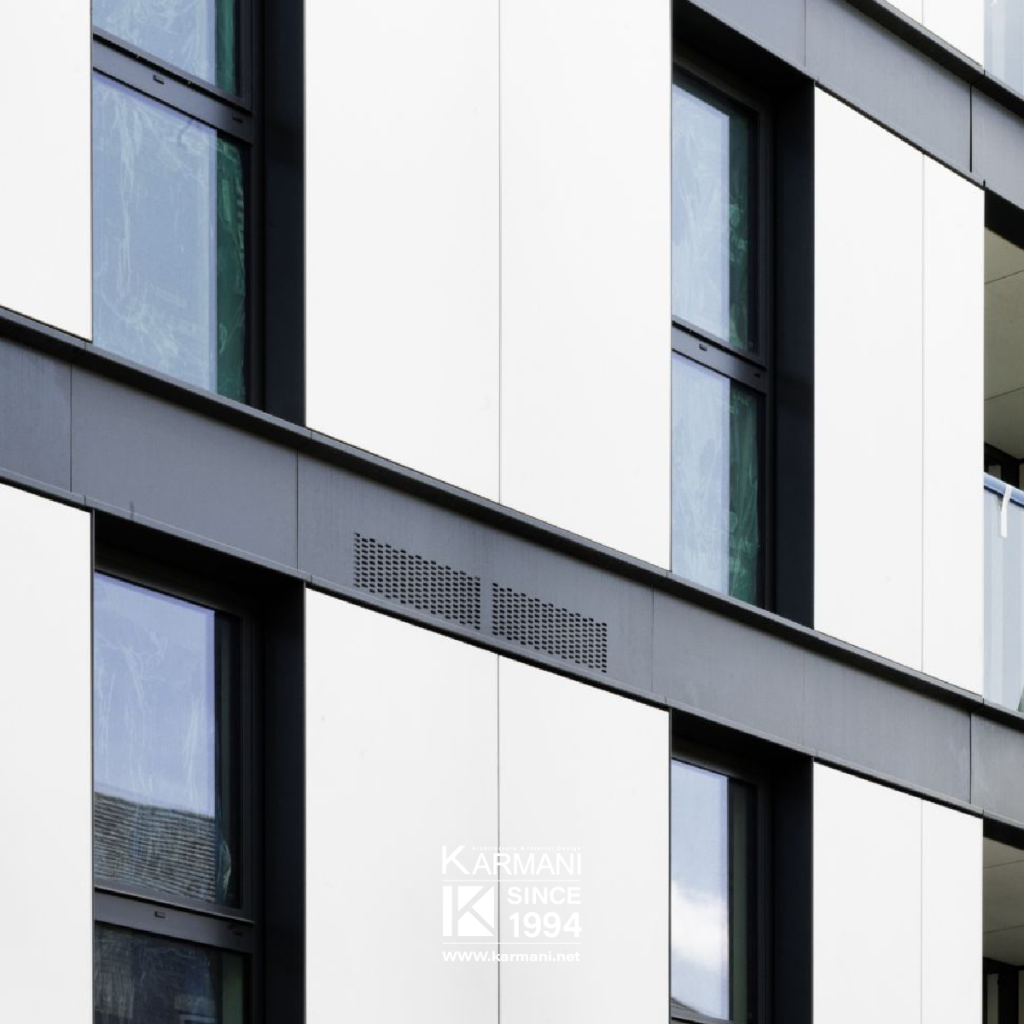 متریالهای برتر برای اجرای نمای سفید در معماری معاصر | گروه معماری کارمانی ۳-۳. نمای کامپوزیت سفید (Nano–PVDF)