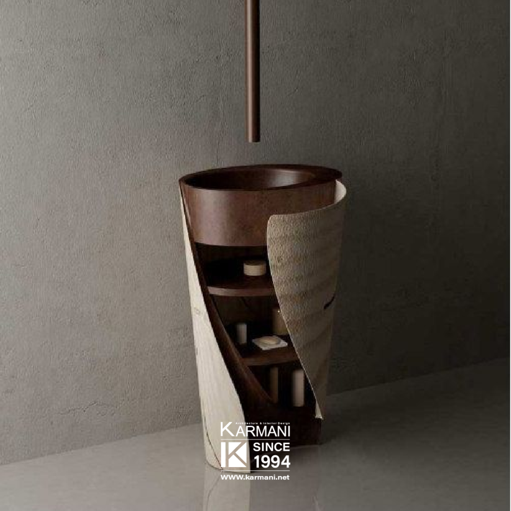 انتخاب روشویی مناسب در دکوراسیون سرویس بهداشتی؛ ترکیب متریال، فرم و فضا | گروه معماری کارمانی 3.تاثیر فرم روشویی بر طراحی فضای سرویس بهداشتی