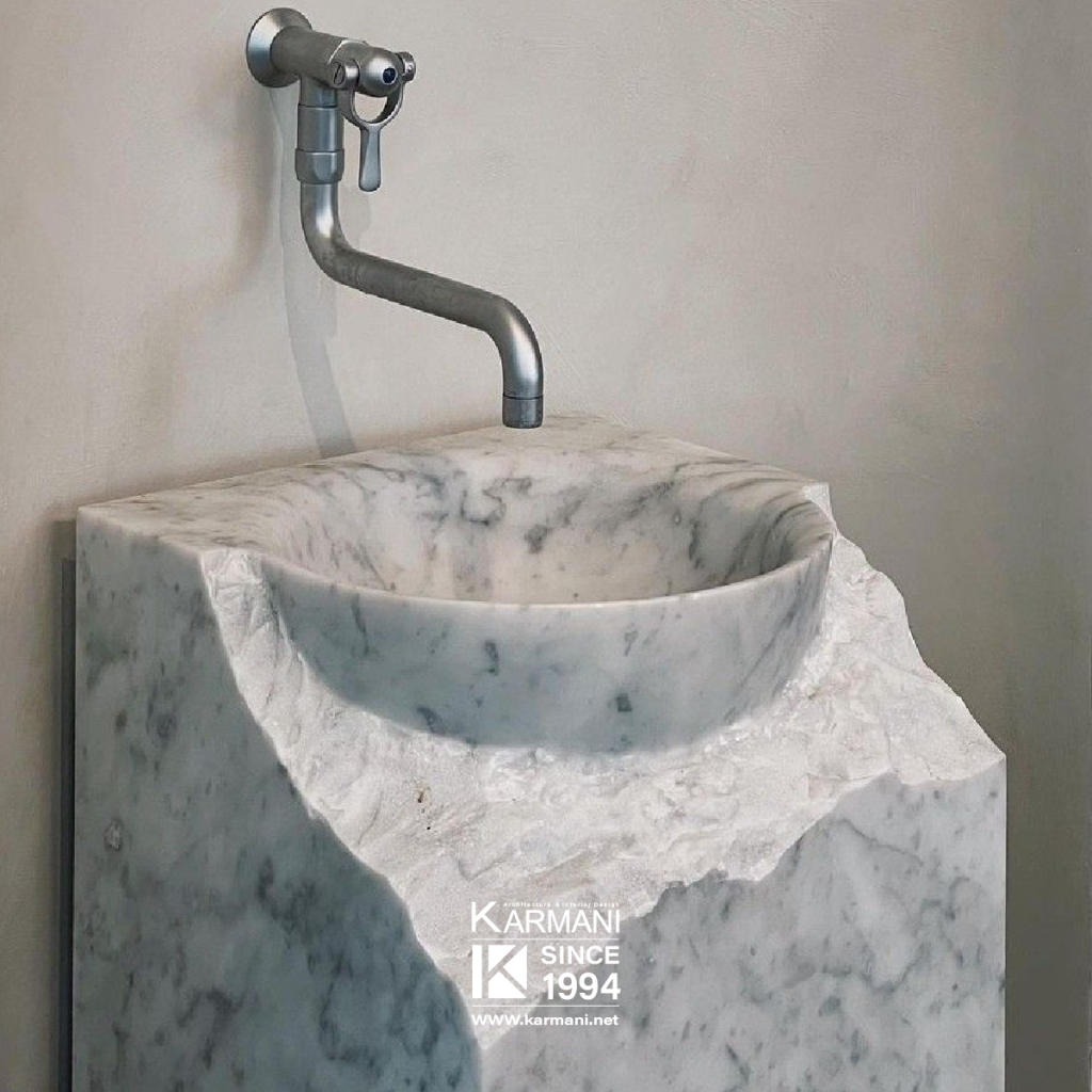 انتخاب روشویی مناسب در دکوراسیون سرویس بهداشتی؛ ترکیب متریال، فرم و فضا | گروه معماری کارمانی 4.استفاده از روشوییهای سفارشی و منحصر به فرد