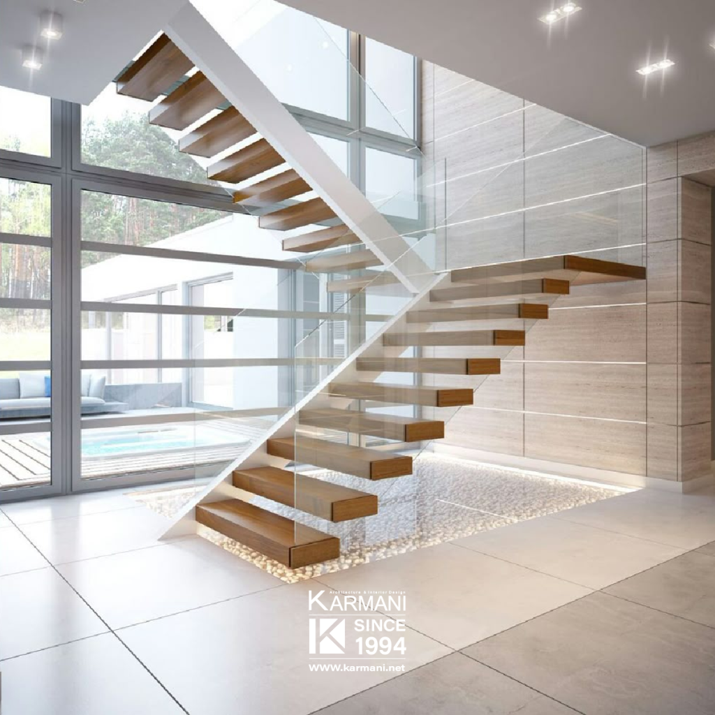 پلههای معلق؛ ترکیبی از مهندسی دقیق و زیبایی بصری در طراحی داخلی | گروه معماری کارمانی پلههای معلق ترکیبی