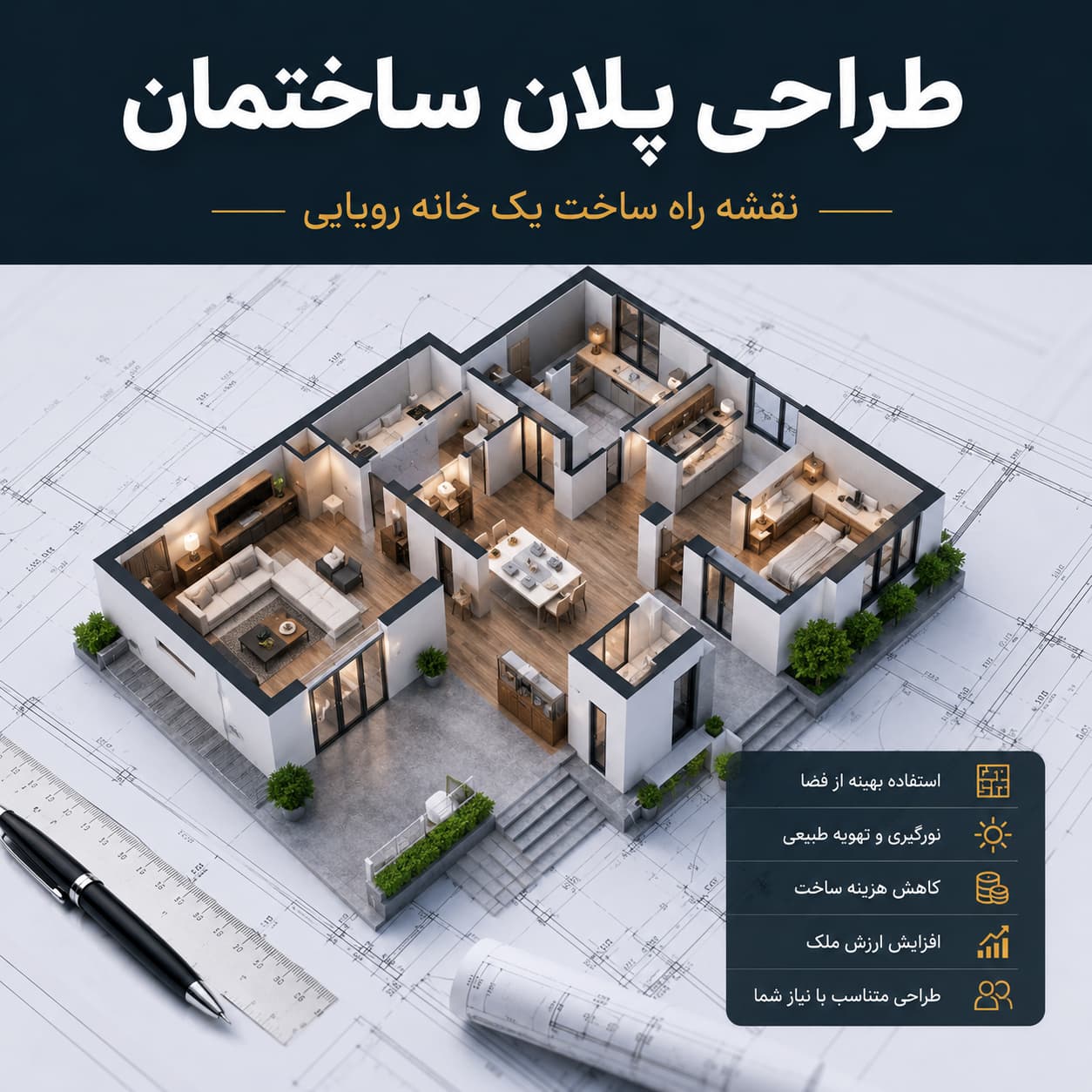 طراحی پلان ساختمان؛ راهنمای جامع اصول، استانداردها، مراحل و انواع پلان معماری | گروه معماری کارمانی طراحی پلان ساختمان